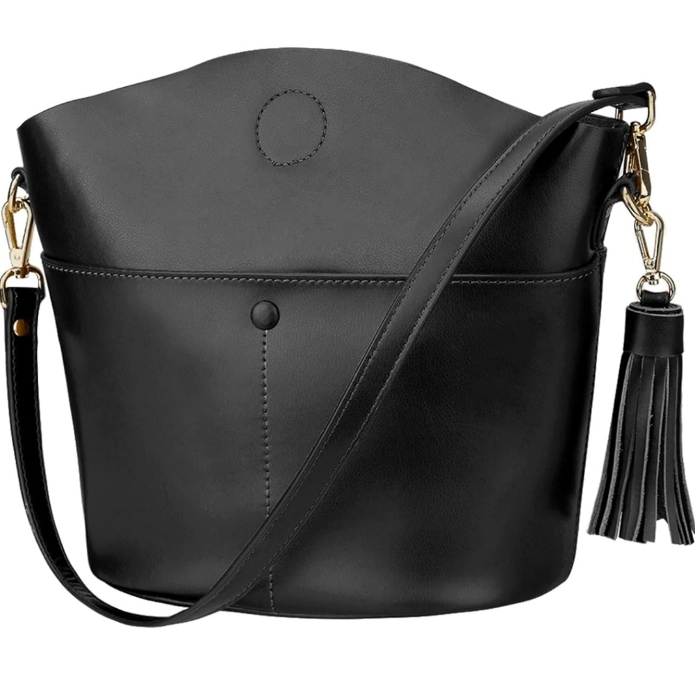Leather Crossbody Bucket Handbag